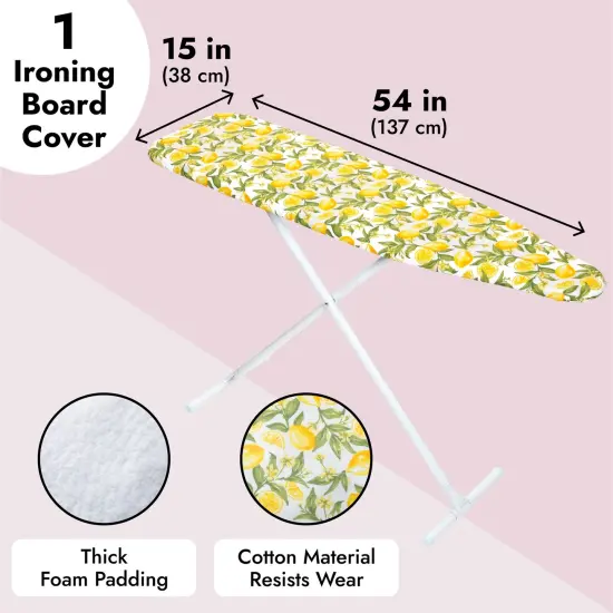 Ironing Board Cover and Pad 15x54 Standard Size Ironing Board Cover with Elastic Edge for Snug and Secure Fit, Thick and Durable Material (Yellow and Green Lemon Print Design) {4}