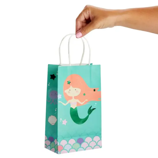 24 Pack Mermaid Gift Bags with Handles for Party Favors, Goodies, Treats (5.3 x 3.2 x 9 In) Multicolor {5}