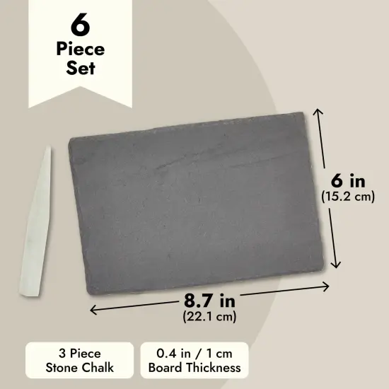 6 Pack Mini Slate Charcuterie Boards Set with Chalk - Individual Stone Serving Plates for Cheese, Sushi, Food (6x8.7 in) Multicolor {4}