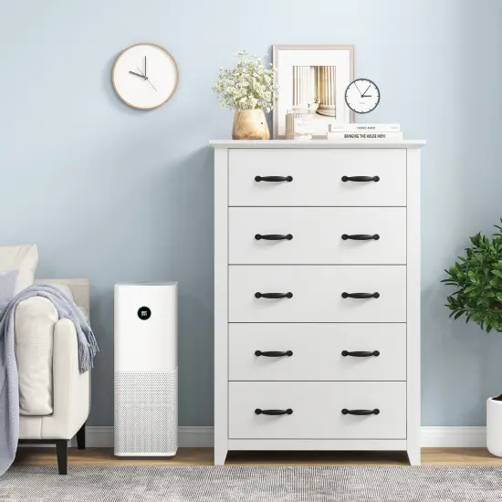 Tall Storage Dresser with 5 Slide Out Drawers and Smooth Metal Slide Rail Perfect for Any Room White {1}