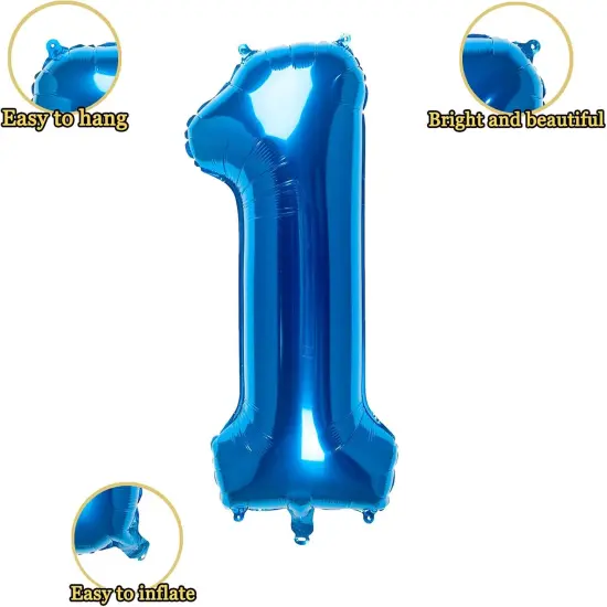 32 Inch Blue Number 1 Balloons Foil Ballon Digital Birthday Party Decoration Supplies (Blue Number 1 Balloon) {2}