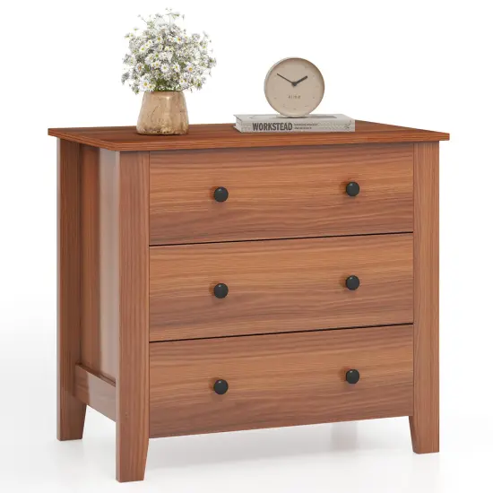 3 Drawer Dresser Chest Bedside Table with Metal Handles Suitable for Any Room Walnut {4}