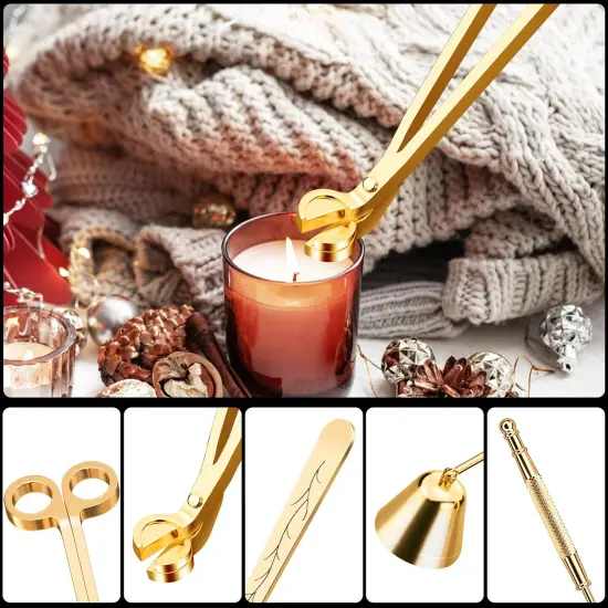 calary Candle Wick Trimmer, Candle Snuffer and Wick Dipper & Candle Accessory Set, 3 in 1 Candle Care Kit for Candle Lover (Gold) {4}