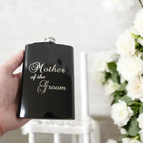 8oz BLACK mother of the Groom flask {2}