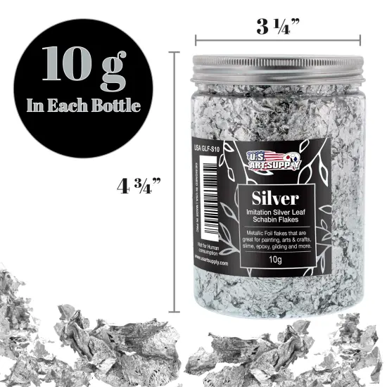 Metallic Foil Schabin Gilding Flakes, Imitation Silver10 Gram Bottle - Metal Leaf Foil Flakes for Resin, Nails, Crafts, Painting, Jewelry, Slime, Arts and Crafts {3}