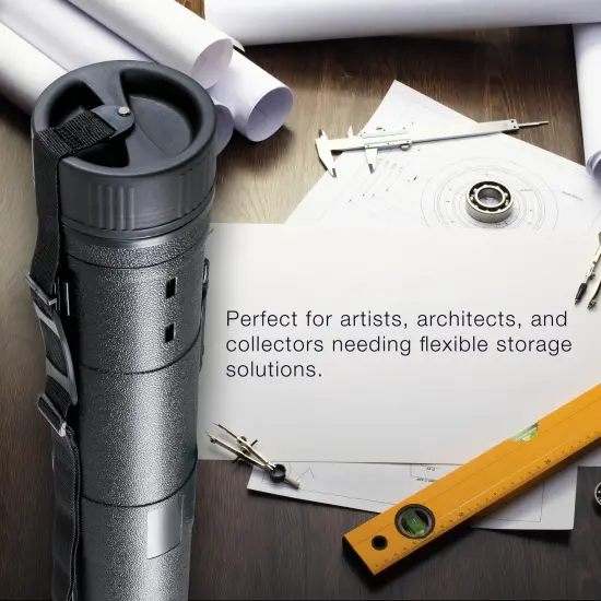 Jumbo Poster Tube - Telescoping Adjustable 36" to 62-1/2" - Durable 10-1/2" Diameter Storage Tube - Art Poster Carrier Holder & Blueprint Storage Drafting Tube Travel & Protection {6}