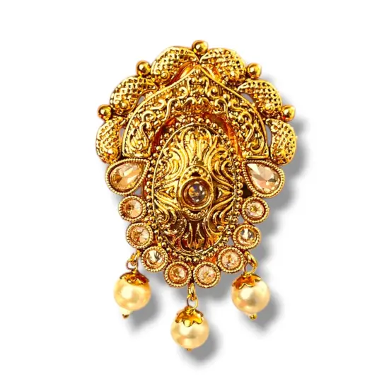 Golden Sari Brooch Indian Saree Lehenga Safety Pin Gold Tone Designer Bollywood Indian Wedding Bridal Jewelry Gift RUBY {5}