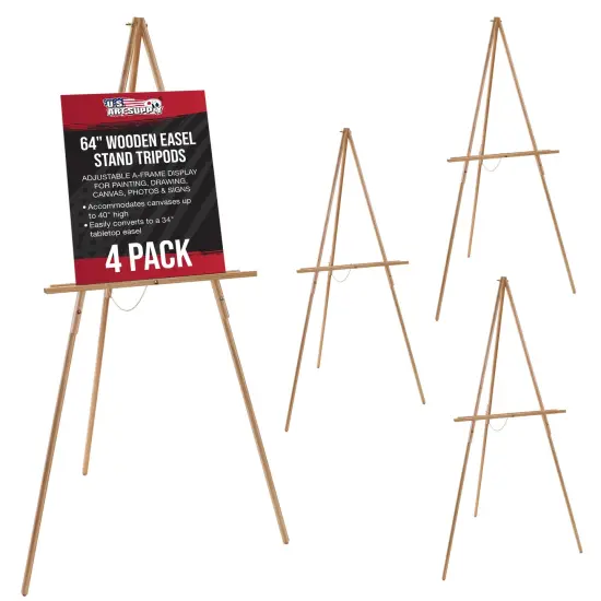 64" Wooden Easel Stand (4 Pack) - Adjustable A-Frame Tripod for Painting, Drawing, Photos & Signs - Lightweight Easels, Wood Easel Stand for Sign Wedding Display 40" Canvas Capacity {1}