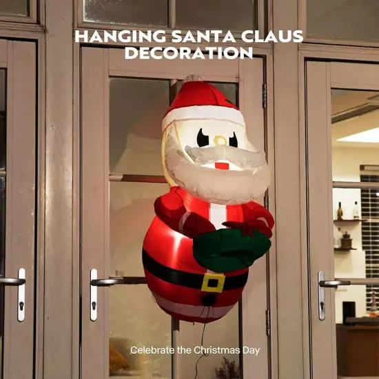 3.5ft Long Christmas Inflatable Santa w/ Wreath Broke Out from Window Yard Deco {3}