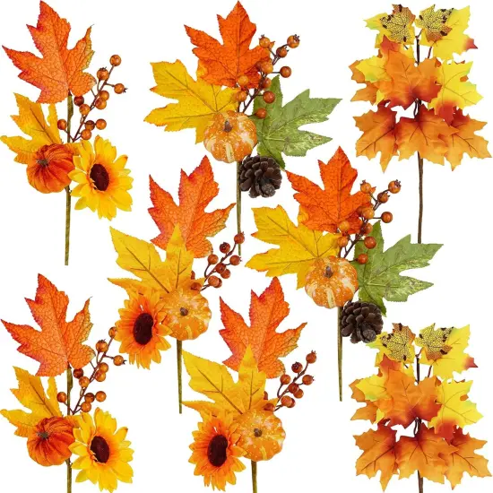 8 Pcs Fall Harvest Artificial Maple Leaf Stems Fall Picks {2}