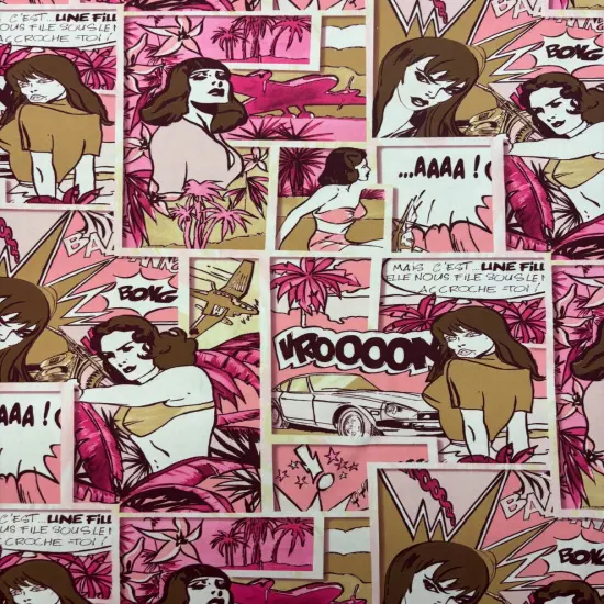 1 Yard Pink Comic Book Print Spandex Fabric for Cosplay Dancewear Swimwear Costumes 58/60 Inches Wide {1}
