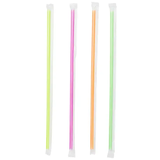 600-Pack Colorful Individually Wrapped Plastic Drinking Straws, Extra Long, Bulk, Disposable Party Supplies, 4 Neon Colors (10.2 in) Multicolor {4}