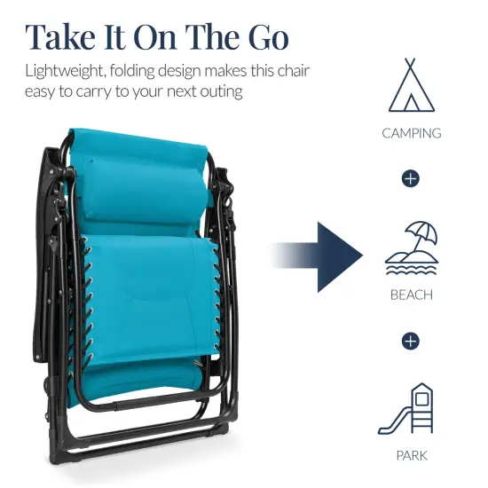 Best Choice Products Oversized Padded Zero Gravity Chair, Folding Outdoor Patio Recliner w/ Side Tray Aqua Blue {5}