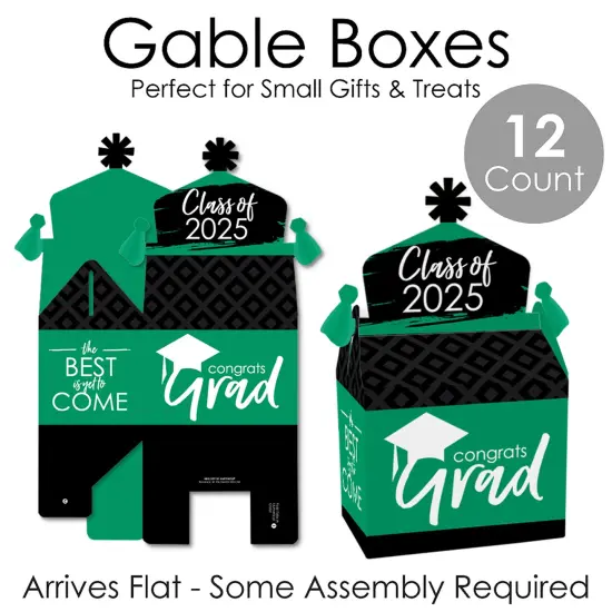 Big Dot of Happiness Green Grad - Best is Yet to Come - Treat Box Party Favors - 2025 Green Graduation Party Goodie Gable Boxes - Set of 12 {7}