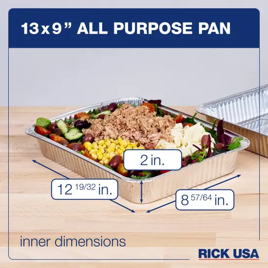 RICK USA: 13x9" All Purpose Pan - 25 Pack - Disposable Aluminum Foil, Multi-Purpose Baking-Cooking, Durable, Grill-Oven-Freezer-Dishwasher, Recyclable {4}