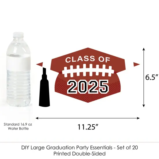 Big Dot of Happiness Grad Football - Grad Cap Decorations DIY 2025 Graduation Large Party Essentials - Set of 20 {7}