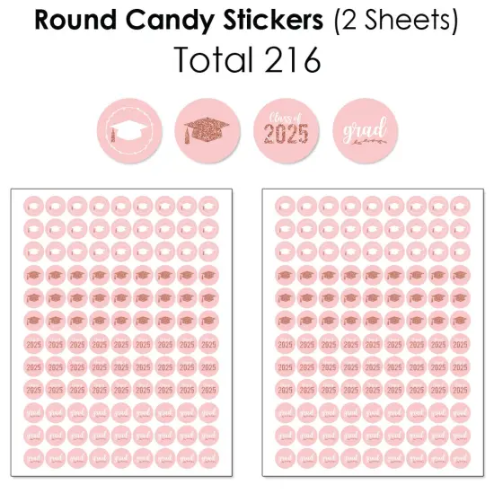 Big Dot of Happiness Rose Gold Grad - 2025 Graduation Party Candy Favor Sticker Kit - 304 Pieces {6}