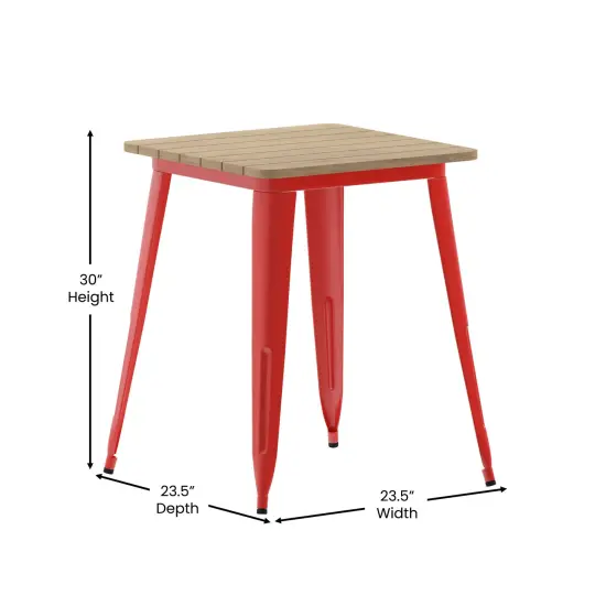Merrick Lane Dryden Indoor/Outdoor Dining Table, 23.75" Square All Weather Poly Resin Top with Steel Base Brown Top/Red Frame {5}