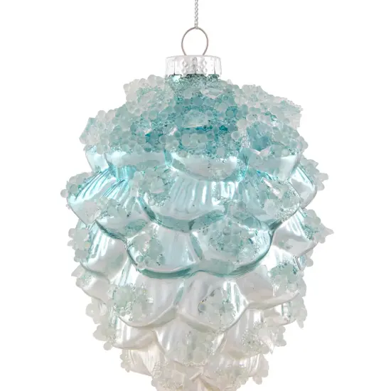 Northlight Icy Pine Cone Glass Christmas Ornament - 4.75" - Blue and White {5}