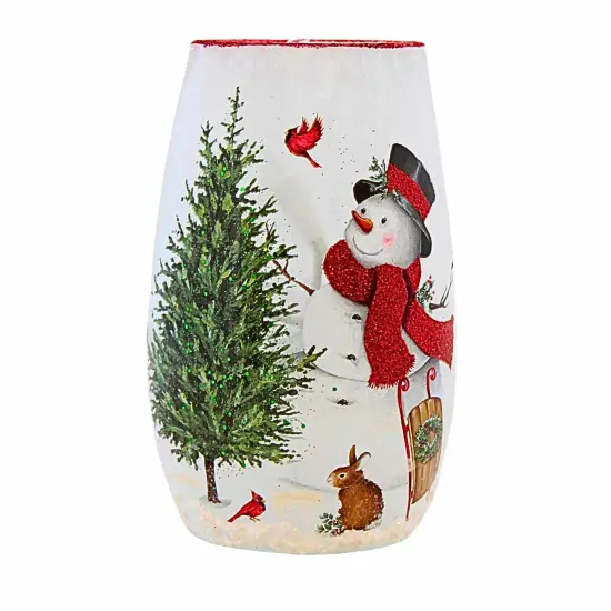 Stony Creek 5.25 In Delightful Snowman Pre-Lit Small Vase Christmas Lighted Glass Accent , Christmas Decor Cardinal Sled Bunny Tree Multicolored {3}
