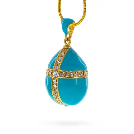 Turquoise Crystal Cross Royal Egg Pendant Necklace {3}