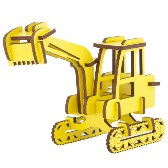 Little & Wood: Woodlet: Medium - Digger - Yellow, 3D Wooden Kit-Set, Construction Vehicle Puzzle, Easy Assembly Model, Pop Build Fun, Ages 6+ {1}