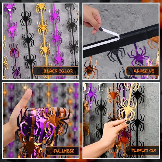 2 Pack Orange Purple and Black Spider Tinsel Foil Fringe Curtains()Orange Purple Black {5}