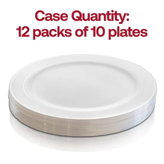White with Silver Edge Rim Plastic Appetizer/Salad Plates - 7.5" (120 Plates) {4}