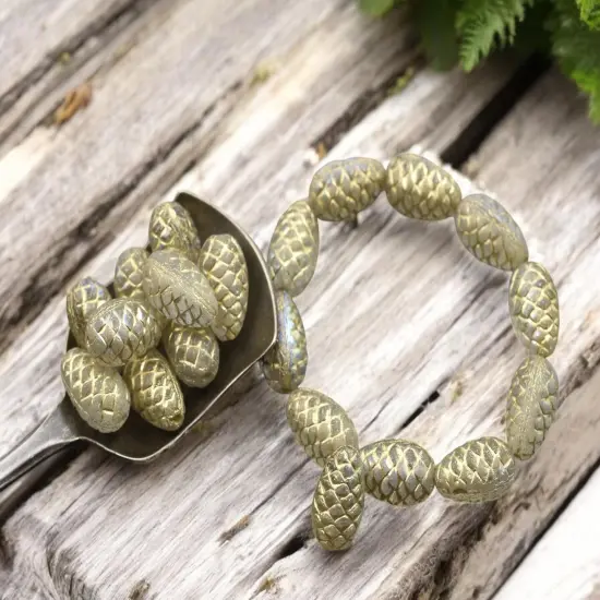 *10* 13x8mm Gold Washed Crystal AB Pine Cone Beads {4}