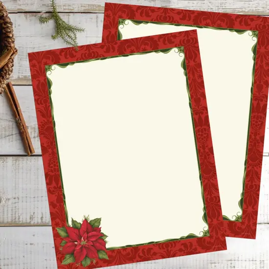 Great Papers! Holiday Stationery Letterhead, Poinsettia Damask, 8.5"x11", Printer Friendly, 80 sheets {3}
