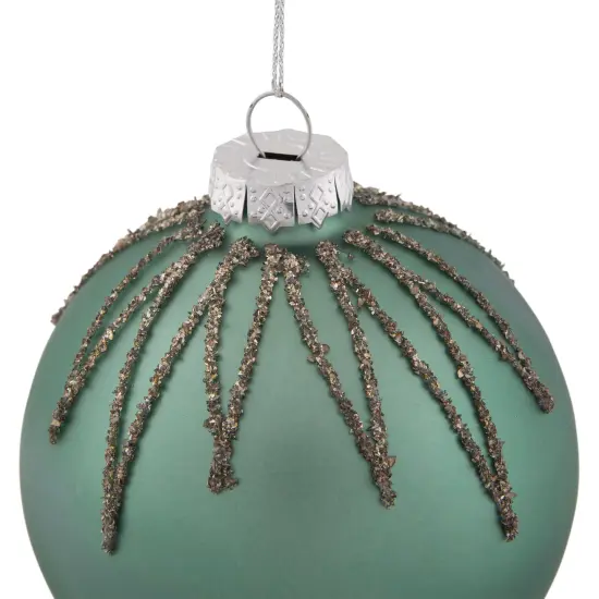 Northlight Matte Glass Ball with Glitter Starburst Christmas Ornament - 4" - Green {7}