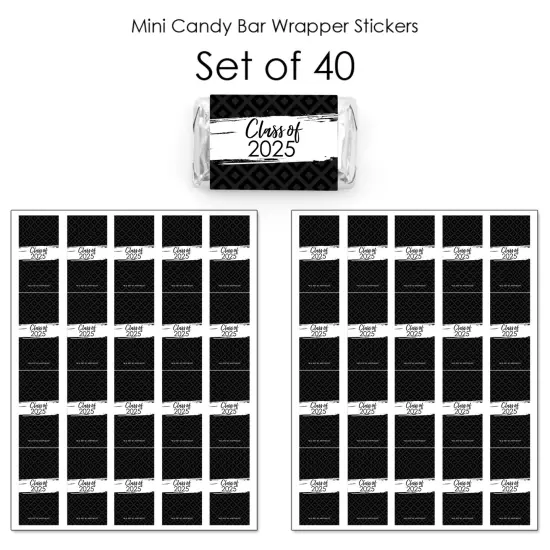 Big Dot of Happiness 2025 Black and White Graduation Party - Mini Candy Bar Wrapper Stickers - Small Favors - 40 Count {4}