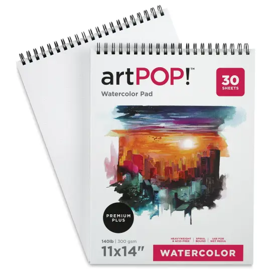 artPOP! Watercolor Paper Pads, 2-Pack, 11" x 14", 30 Sheets Each, 140 lb (300 gsm), Cold Press, Acid Free Heavyweight Spiral Bound Pad for Wet Media, Watercolor Paint and Gouache {3}