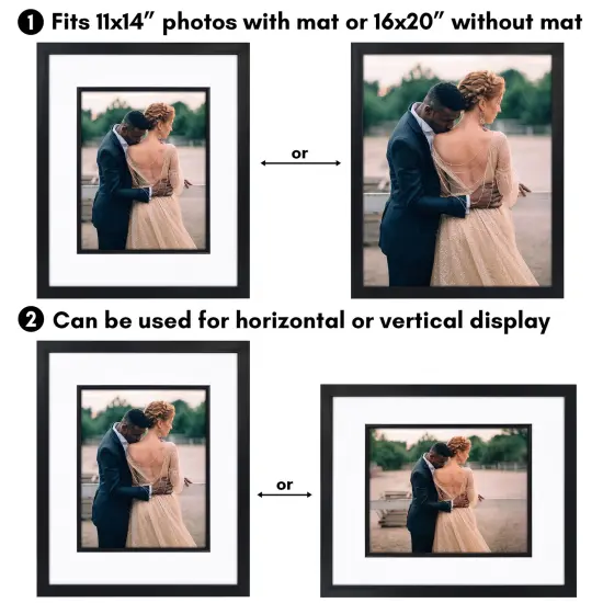 Americanflat 16x20 Picture Frame with Decorative Inner Mat Accent - Use as 11x14 photo frame with the Mat or as 16x20 frame without the Mat - Statement Frame with Polished Plexiglass {10}