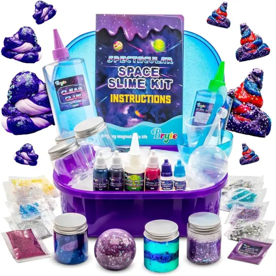 Bryte Spectacular Space Slime Kit, Glow in The Dark Galaxy and Cosmic Glitter with Fun Add Ins, DIY Gift-Ready for Girls Kids Ages 7-14 {1}