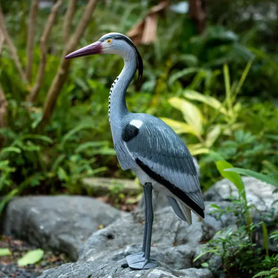 Gardenised 30-inch Heron Decoy - Standing Crane Sculpture, Outdoor Bird Art for Yard, Lawn, Patio, Porch, Pond & Pool, Garden Accessories, Backyard Accent, and Landscaping Decoration, Silver {4}