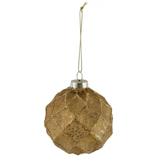 Northlight Geometric Glittered Mercury Glass Ball Christmas Ornaments - 3" (80mm) - Gold- 4ct {5}