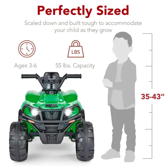 Best Choice Products 12V Kids Ride-On ATV Quad w/ Bluetooth, 2.4mph Max, Treaded Tires, LED Lights, Radio Kelly Green {6}