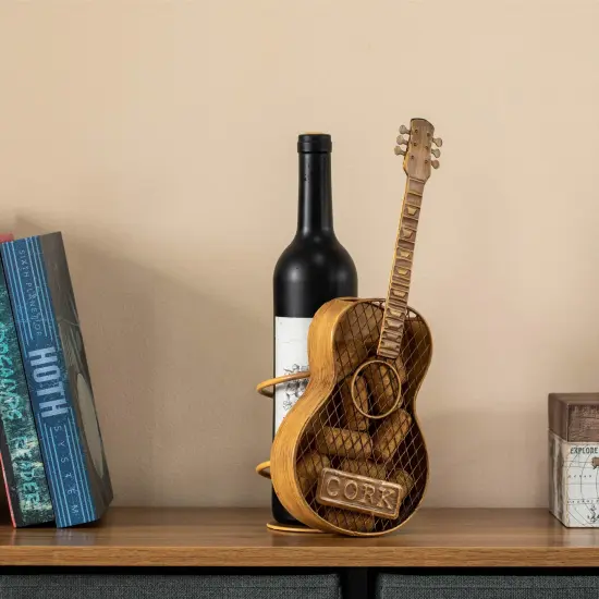 Vintiquewise Decorative Metal Guitar Shape Wine Bottle and Cork Holder &ndash; A Unique Home Decor Piece and Countertop Accessory for Kitchens, Bars, and Dining Rooms, Great Collection for Wine Lovers {2}