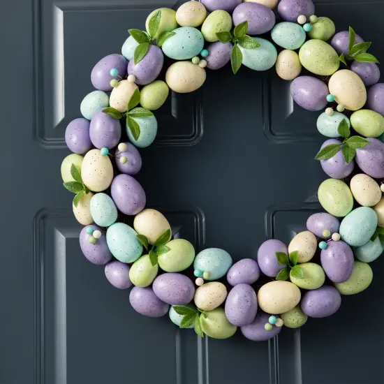 18"D Easter Egg Shaped Decorative Wreaths & 16"H Egg Table Tree Decor 2* Purple Wreath {4}