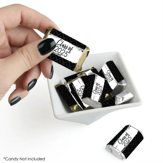 Big Dot of Happiness 2025 Black and White Graduation Party - Mini Candy Bar Wrapper Stickers - Small Favors - 40 Count {3}