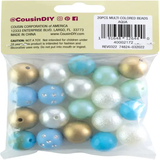 CousinDIY Bubblegum Bead 20mm 20/Pkg-Aqua {2}