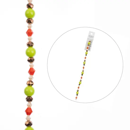 Crystal Lane DIY 7" Mixed Designer Glass Bead Mix Strand Green & Orange Mix {3}