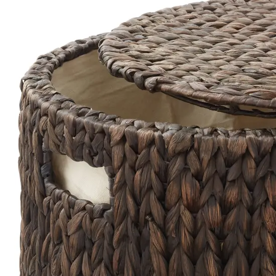Casafield Round Rolling Storage Basket with Lid, Handwoven Water Hyacinth Rolling Hamper Storage Bin on Wheels for Living Room, Bedroom, Bathroom, Laundry {5}