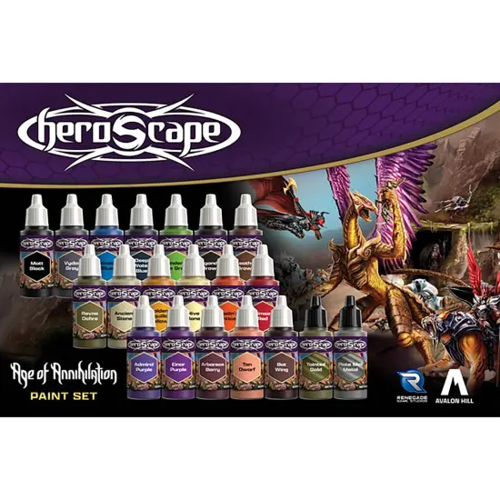 Renegade Games: Heroscape: Age of Annihilation Paint Set - 20 Pigmented Colors, 18ml Bottles, High-Quality, Game & Miniature Figures Art Supplies {5}