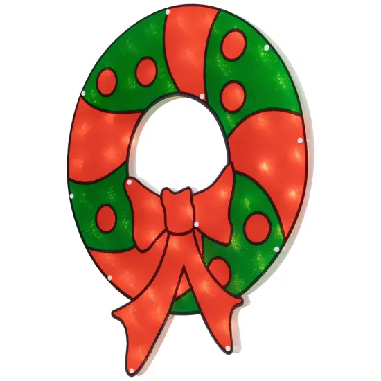 Northlight 23" Lighted Red and Green Christmas Wreath Window Silhouette {6}