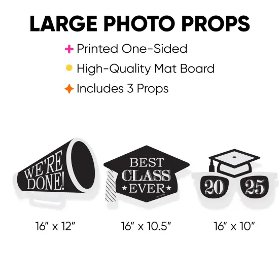 Big Dot of Happiness Graduation Cheers - Grad Cap, Megaphone, and Sunglasses Decorations - 2025 Graduation Party Large Photo Props - 3 Pc {4}