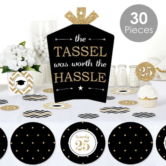 Big Dot of Happiness Tassel Worth The Hassle - Gold - 2025 Graduation Party Decor and Confetti - Terrific Table Centerpiece Kit - Set of 30 {3}