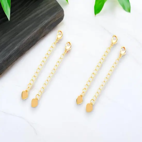 57mm 18k Gold Plated Brass Chain Extender w/Heart Charm & Lobster Clasp (10pcs) {1}