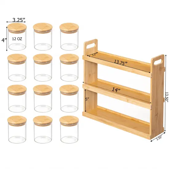 Basicwise Minimalist Two-Tier Bamboo Lazy Susan Turntable with 8 Pcs 12 oz Airtight Lid Glass Jars, Versatile Spice Rack Organizer, Perfect for Kitchen Countertops, Dining Tables, and Pantry Cabinets {6}